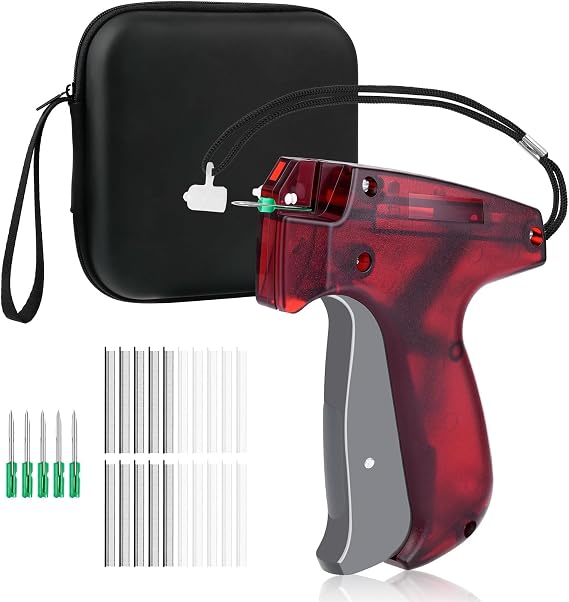 BEVTEE Stitch Gun for Clothes Mini, Micro Stitch Sewing Gun Quick Clothing Fixer, Fabric Stapler, Hemming Tool Includes 1000 Black Fasteners & 1000 White Fasteners & 5 Needles & 1 EVA Zipper Bag, Red