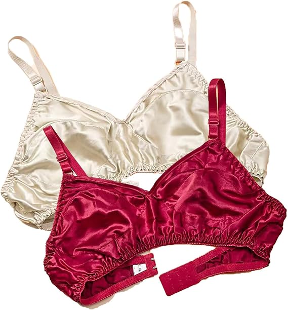 2Pack Ultra-Thin 100% Mulberry Silk Bra Underwear For Women Double Sided Satin Triangle Bralette Soft Cup Daily Bra Top (Color : I, Size : 38/85AB)