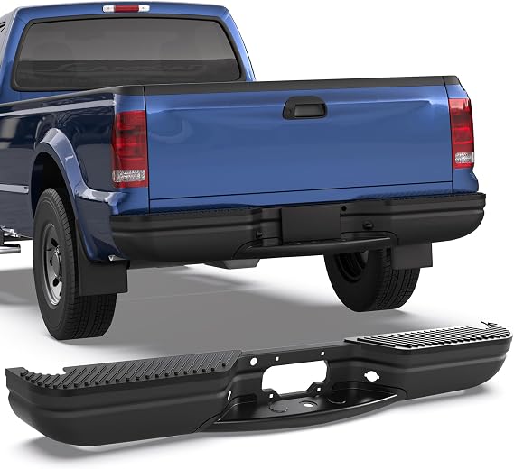 KUIPERAUTO FO1103102 Black Rear Step Bumper Assembly Full Steel, Compatible for 1997-2003 Ford F150 (STRAIGHT BED) Compatible for 1997-1999 F250 Compatible for 2004 Ford F150 Heritage Pickup