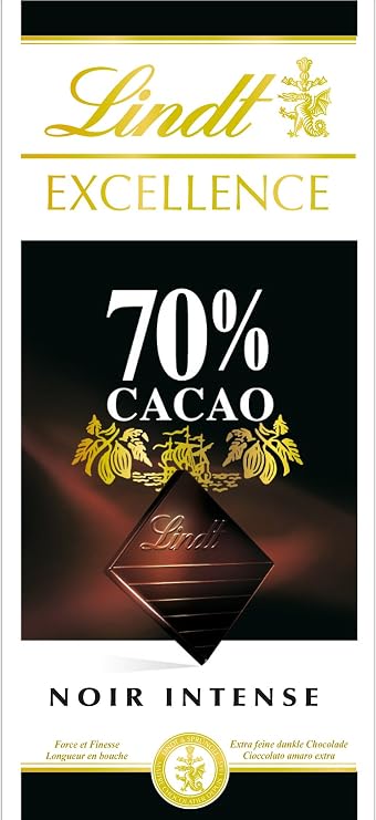 Lindt Excellence Tablet Black Chocolate 70% – 100 g – Pack of 5 Tablets