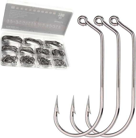 200Pcs 60 Degrees Round Bent Jig Hooks for Molds | Fly Tying Freshwater, For Bass Trout Crappie, 10 Sizes Assorted, 6# 4# 2# 1# 1/0 2/0 3/0 4/0 5/0 6/0