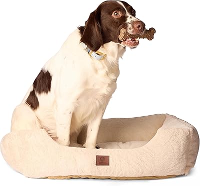 American Kennel Club Cuddler Pet Bed with Low-Profile Entrance 30 Plush Dog Bed for Medium Breeds Up to 50 lbs, Ultra-Soft Washable Bed with Non-Slip Bottom, Durable High-Loft Filling, Beige