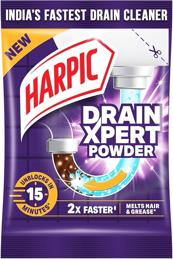 Harpic Drain Xpert Drain Cleaner Powder 50g | Effective sink cleaner, drain blockage remover, drain pipe cleaner