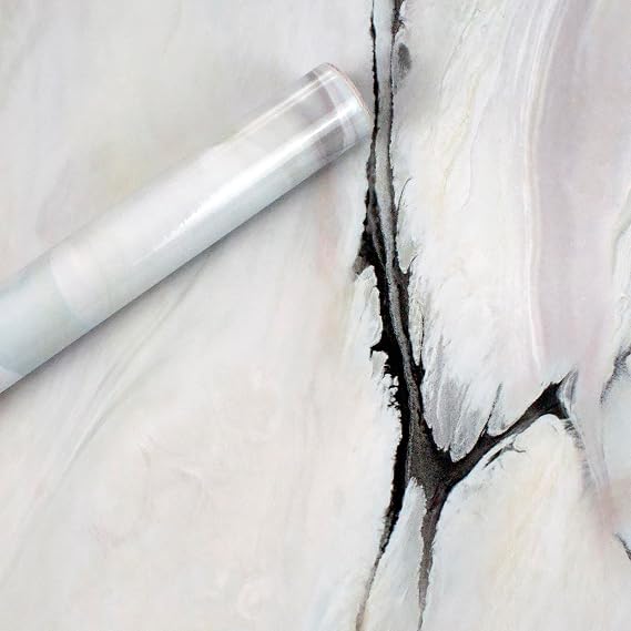 Bumoo Peel and Stick Wallpaper Modern White Black Marble Granite Contact Paper 16" 472" Self Adhesive Backsplash Vinyl Wrap Marble Pattern Removable Countertop Waterpoof Bathroom Renter Friendly