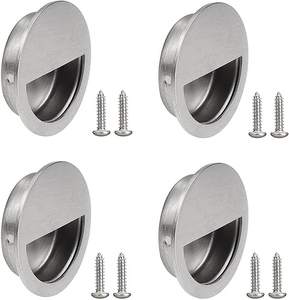 4 Flush Recessed Sliding Round Door Handles 50mm Hidden Finger Pull Handle