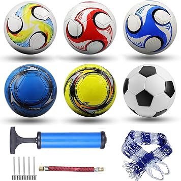6 Pack Classic Soccer Balls Size 5 with Pump and Net Bag - Training and Practice for Adults, Indoor and Outdoor Competition