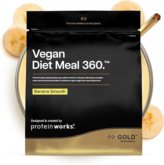 Protein Works | Vegan Diet Meal 360 - Gold, Banana Smooth, 30 Meals, 2kg | Vegan Protein Meal Replacement Shake, Supports Healthy Weight Loss, Nutritionally Complete, Omega 3, Low Sugar, High Fibre