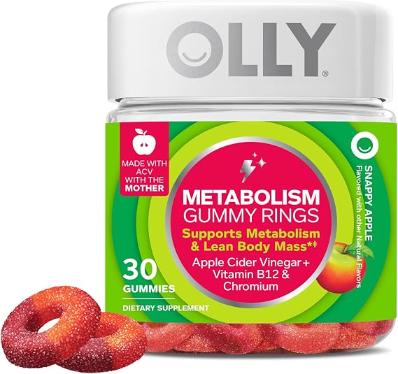 OLLY Metabolism Gummy Rings, Cellular Energy Supplement,* ACV - 30 Count