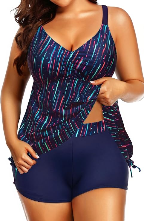 Talisea Plus Size Tankini Swimsuits for Women Two Piece Bathing Suits with Shorts Tummy Control Swimwear