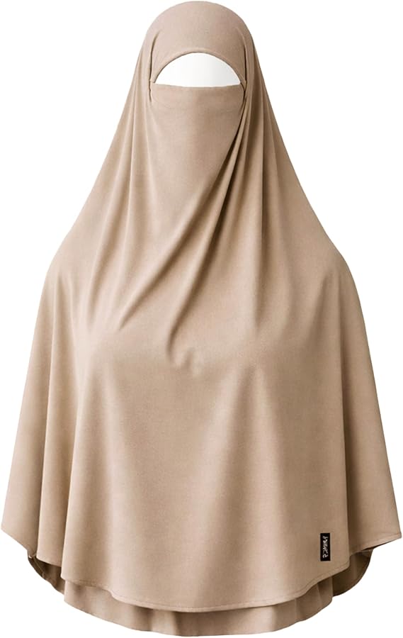 AMAL Premium Khimar for Women Full Coverage Modest Muslim Hijab, Cotton Stretch Jersey, Tie Back Overhead Jilbab
