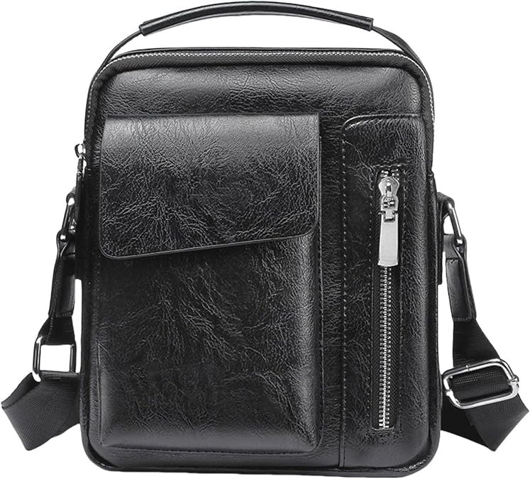 Mens Leather Crossbody Bag, Casual leather Bag for Men, Crossbody Bag Office Business,Handbag Purse Zipper