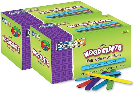 Creativity Street Regular Craft Sticks, Bright Hues Assorted, 4-1/2" x 3/8", 1000 Per Pack, 2 Packs