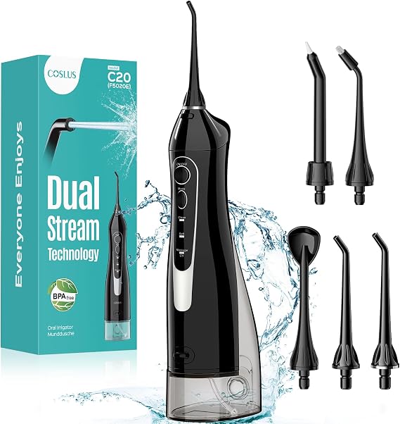 COSLUS ADA Accepted C20 Water Dental Flosser Pick, Professional Set Black