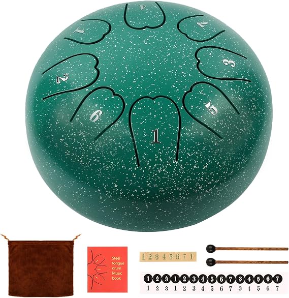 Rain Drum For Outside, Steel Tongue Drum 6 Inch 8 Notes, Panda Drum with Mallets for Musical Education Entertainment Gifts (Green)