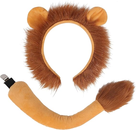 LYING Lion Cosplay, Lion Ears, Tail, Gloves, Halloween, Cute, Lion, Tail and Ear Headband, For Children, Adults, Animals, Costume, Disguise, Props