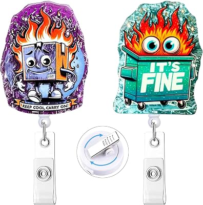 2 Pack Cute Inspirational Badge Reel Retractable ID Badge Holder,Glittery Fire Dumpster Nursing Badge Buddy,Funny Badge Reel with Alligator Clip for RN LPN CNA MA Nurse Doctor Worker Teacher Student