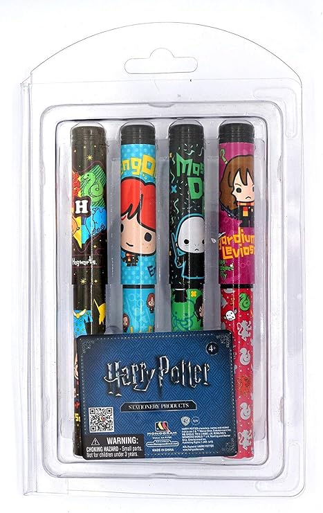 HARRY POTTER 4 Pack Ball Pen Set A, Multicolor, 1", includes 4 pens in a plastic clamshell packaging