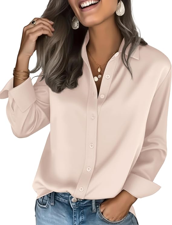 Womens Satin Silk Button Down Shirts