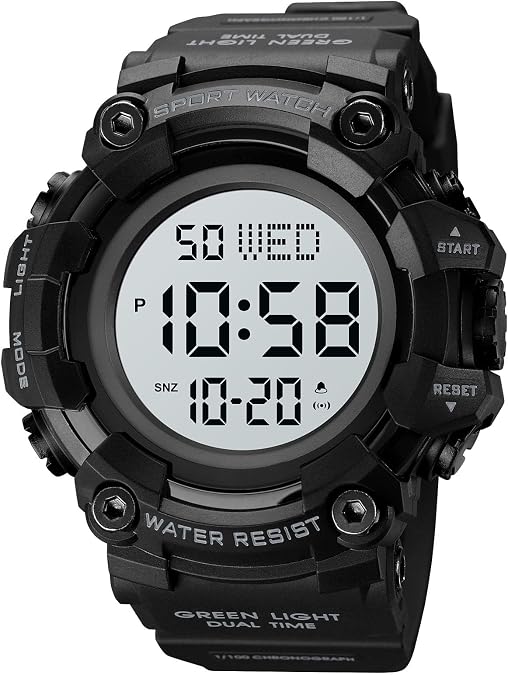 Men's Digital 50M Waterproof Sport Watch, Army Military Electronic Wristwatch, 24H Time LED Light Calendar Date Day Watches for Men