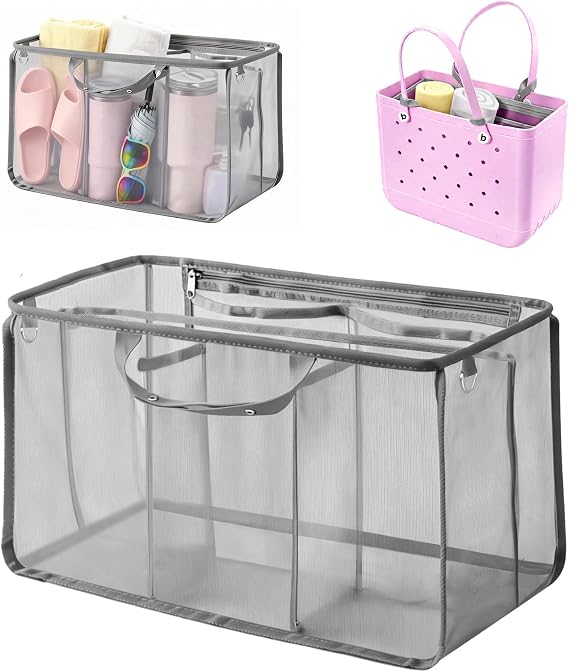 Beach Bag Organizer Compatible with X Large Bogg Bag, Lightweight Mesh Insert Divider Pouch with 7 Pockets & Zipper for Original XL Bogg Bags, Bogg Bag Charms, Beach Tote Essentials Accessories