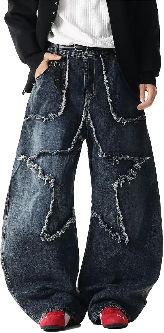 Unisex Star Print Baggy Jeans, Y2K Vintage Wide Leg Comfort Denim Pants for Women & Men