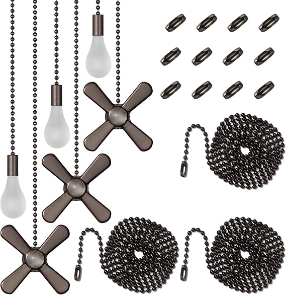 6 Combo Frosted Ceiling Fan Pull Chain Set Including 6Pcs Beaded Ball Fan Pull Chain Decorative Extra 12Pcs Beaded and Pull Loop Connectors 3Pcs 36inches Fan Pull Chain Extension(ORB)