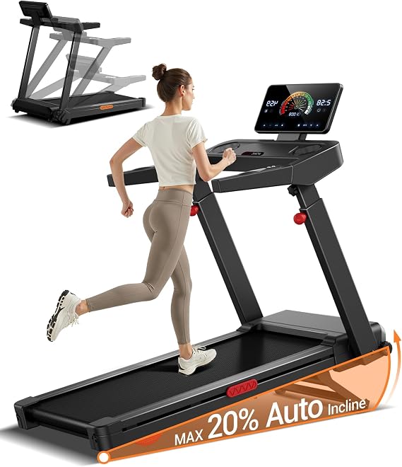 Treadmill with Auto 20% Incline, Treadmills for Home, Running Machine with 400lb Capacity Weight, 3.5hp Quiet Brushless Engine, 42.5" 16.2" Widen Running Area