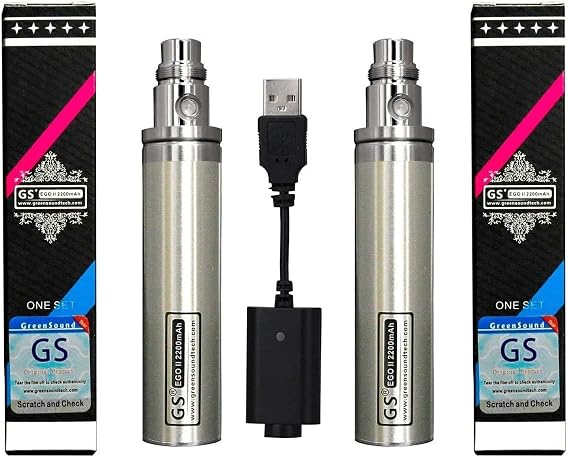 GS Ego II 2200mah Huge Capacity Battery Edition 510 Double Pack with USB Charger Nicotine Free Empty Device (2PCS Silver)