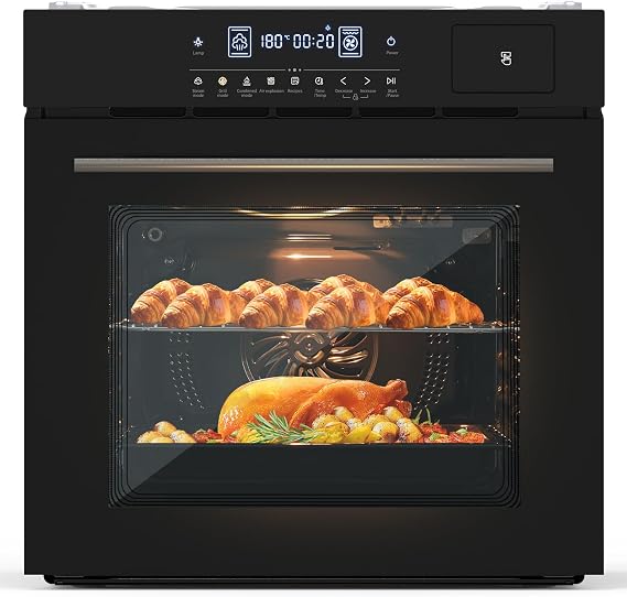 24 Inch Built-in Electric Single Wall Oven, 2.5 Cu.ft Convection Oven with 8 Baking Modes, 3000W 240V, Stainless Steel Touch Control Oven with 3D Surround Heating, Timer & Safety Lock, Black Finish