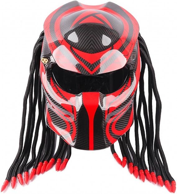 GUO Motorcycle Personality Helmet Predator Warrior Carbon Fiber Helmet,B,XXL