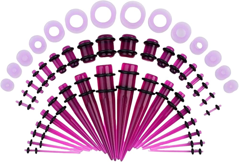 Marsrut Acrylic, Silicone Ear Stretching Kit: Lightweight Tapers, Heart Tunnels & Plugs for Starter Expanders | Body Piercing Jewelry Earring Gauges Gauging Set for Men, Women (Size: 14G-0000G)