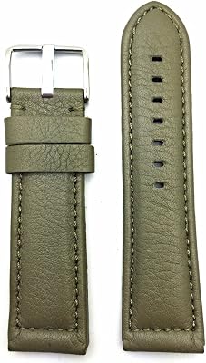 NewLife 26mm Long, Olive Green Leather Watchband Compatible with Panerai Watch | Thick, Smooth, Medium Padded Replacement Watchstrap Bracelet that brings to Any Watch Mens Long Length