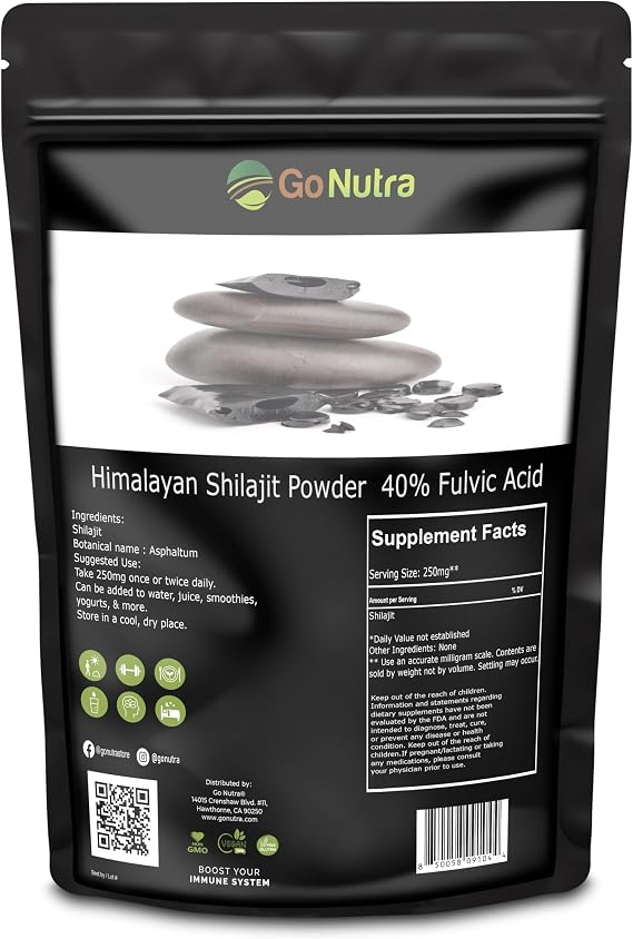 Go Nutra Shilajit Powder Pure Himalayan Shilajit 40% Fulvic Acid Trace Minerals - 4oz.