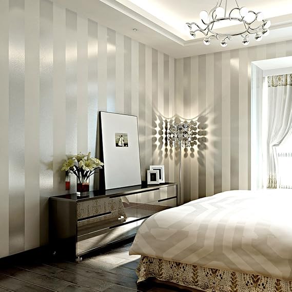 Q QIHANG DAWEI Vertical Stripes Non-Woven Wallpaper Roll, Silver & Gray