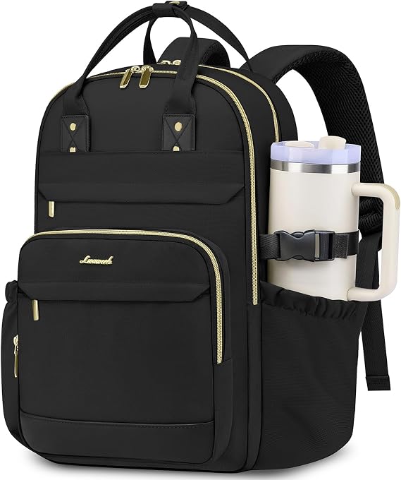 Women Laptop Backpack College Bookbag: 15.6 inch Backpacks with Pouch Pocket for Large Capacity Cup Travel Waterproof Book Bag Anti-theft Casual Work Bookbags for Teacher Nurse Black