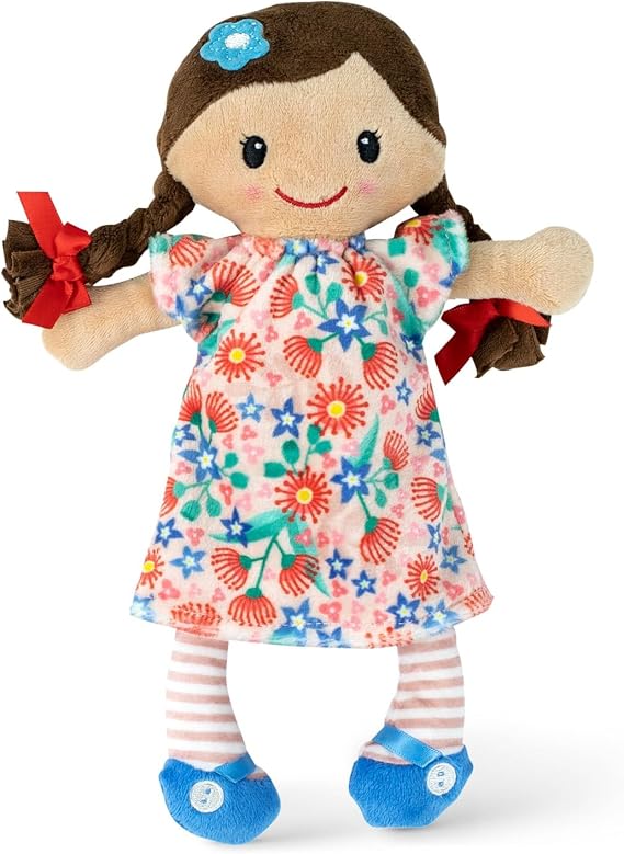 Tiger Tribe Matilda Rag Doll 10-inch Brown Hair Soft Velboa Fabric Flower Dress Ideal Newborn Toddler Cuddly Toy Safe Non-Toxic Machine Washable