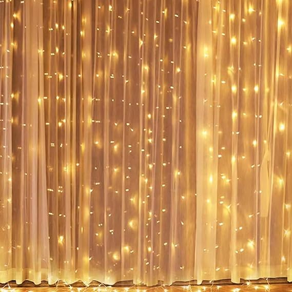 LED String Fairy Curtain Light 300 LED Lights 8 Modes Control Decoration USB Powered Lights for Curtain Christmas Bedroom Party Wedding Home Garden(9.8ft X 9.8ft ,Warm White)