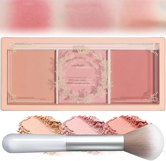 3-in-1 Powder Blush for Cheeks Make Up | Matte Face Blush, Long-Lasting, Sweat-Resistant, Non-Greasy Glow, Natural Look & Brighten Skin