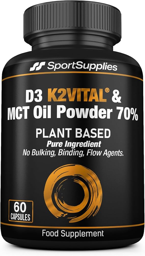 Plant Based Vitamin D3, K2 with Added Coconut MCT Oil Powder 70% - No Bulking, Binding, Flow Agents - The Next Generation and Upgraded D3 K2 Supplement Capsules