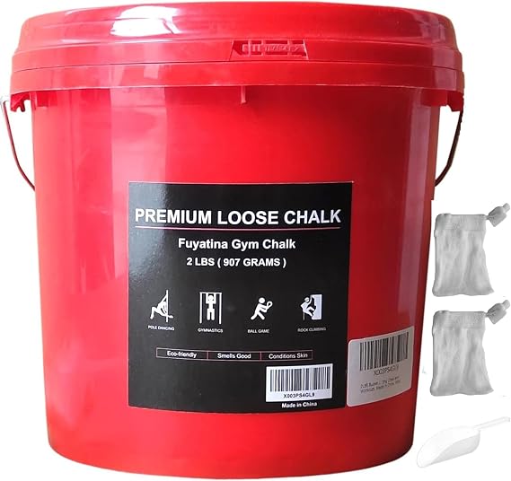 Fuyatina 2LBS Bucket Loose Gym Chalk, Professional Climbing Chalk, Includes 2LBS Premium Chalk Powder 2 Chalk Bags, Multi-Purpose for Rock Climbing Chalk, Gym Chalk, Weight Lifting Chalk and Workouts