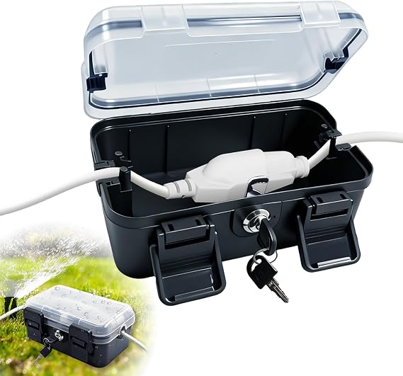 Outdoor Electrical Box with Lock (8.6x4 X2.6 in), Extension Wire Cover, Electrical Waterproof Box IP54,Weatherproof Junction Box for Power Outlets, Timers, Plugs, Holiday Lighting, Black
