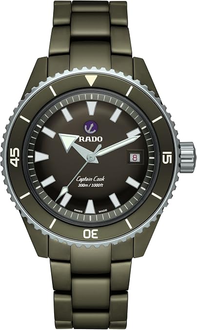 Rado - Captain Cook - Men's Automatic Swiss Watch - 43mm Green Dial with Date - Green High-Tech Ceramic & Titanium Bracelet - R32130312