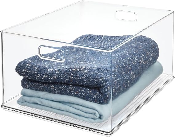 iDesign Recycled Plastic Stackable Storage Bin with Handles, Clear | Organization for Kitchen, Organization for Bathroom, Organization for Office
