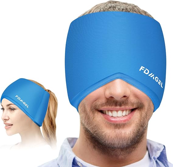 Migraine Relief Cap, Migraine Ice Head Wrap Headache Relief Hat for Migraine,Stretchy Headache Relief Cap with Hot and Cold Therapy for Puffy Eyes, Tension, Sinus and Stress Relief (Aegean)