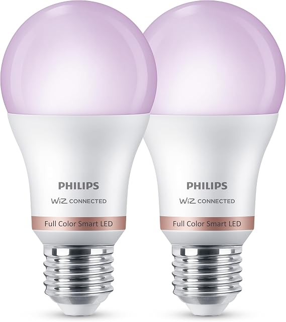 Philips Smart Lighting LED Ampul A60 E27 100W Eşdeğer RGB 2'li Paket - Google Home, Alexa, HomeKit ve Matter uyumlu [Enerji Sınıfı F]