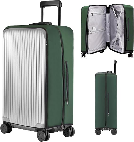 Veki Travel Suitcase Protective Cover Elastic Suitcase Cover with Zip Transparent Suitcase Protective Cover Waterproof Suitcase Covers Dustproof Scratch-Resistant Luggage Cover dark green
