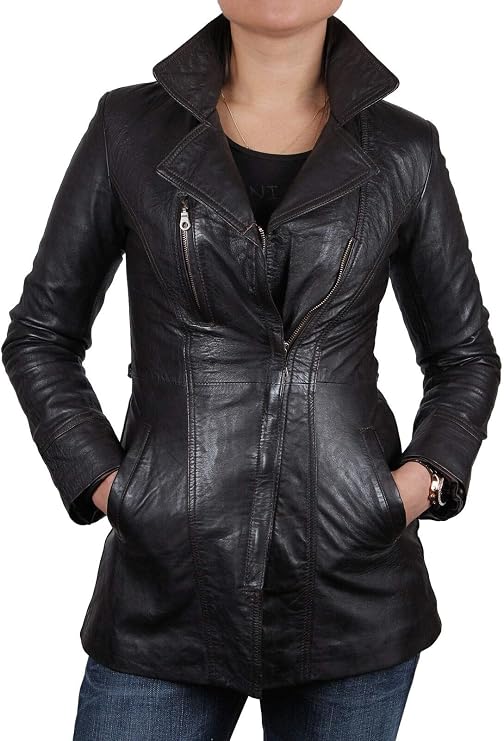 BRANDSLOCK Womens Genuine Long Leather Jacket