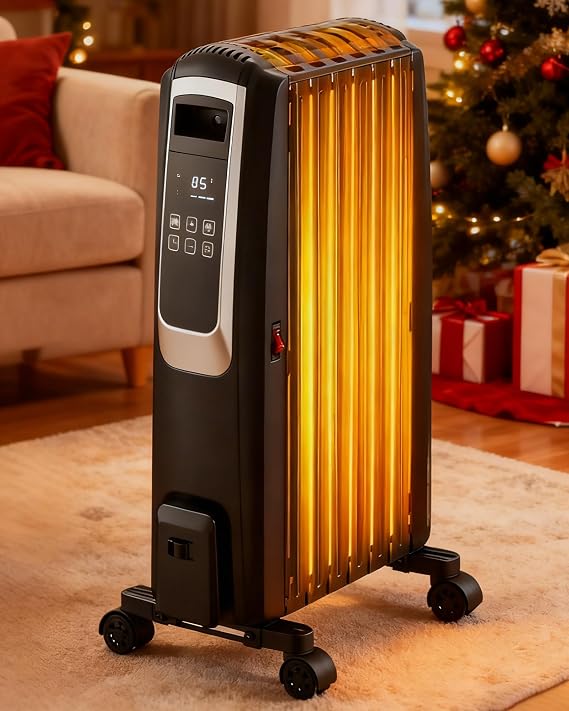 Oil Filled Radiator Heater, Electric Radiant Heaters for Indoor Use Large Room with Thermostat & Remote, Portable Space Heater with ECO Mode, Quiet, 24H Timer, Tip-over & Overheat Protection
