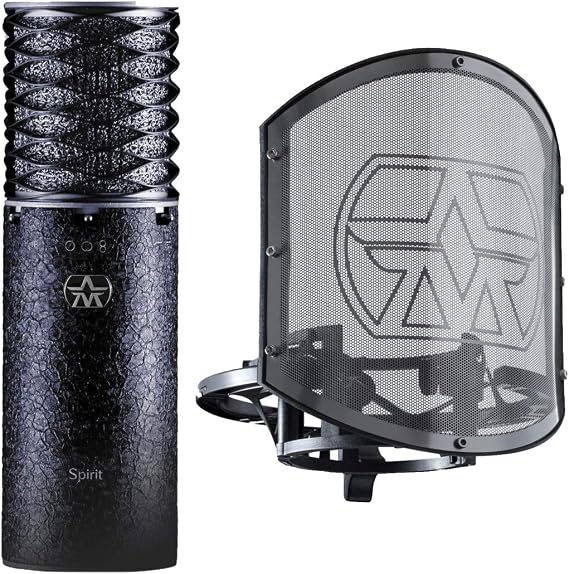 Aston Microphones SPIRIT BLACK BUNDLE Production Kit Pairing a Rock'n'Roll Black Version of Aston's Legendary Spirit Microphone with the Swiftshield Pop Filter and Shock Mount Set | Superior Bass Drum Capture, Enhanced Drum Clarity, 7x Mic Cables & Polishing Cloth Included