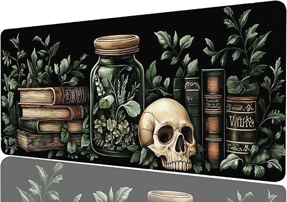 Dark Academia Gaming Mouse Pad, Mystical Green Plant Book Extended Gaming Mouse Pad Mat with Stitched Edge Non-Slip Base Big Mouse Pad, XXL Extended Mouse Protector for Home Office, 31.5x11.8